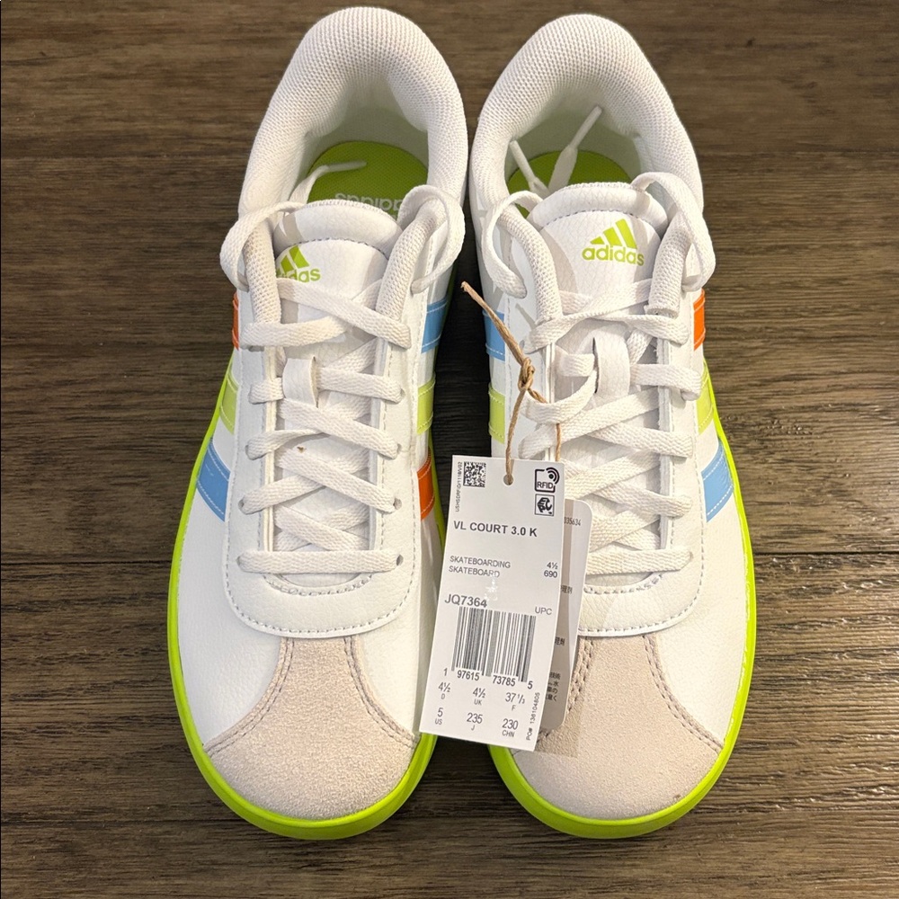 NIB [Adidas] VL Court 3.0 K Skateboard Tennis Shoes Sneakers Neon Youth 5 / W 6 - Picture 7 of 14